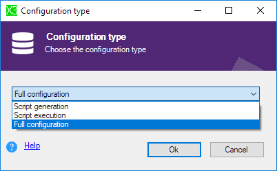 Application : Script generation / Script execution / Full configuration