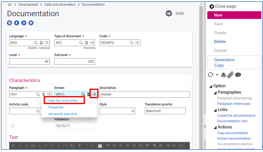 Field help documentation