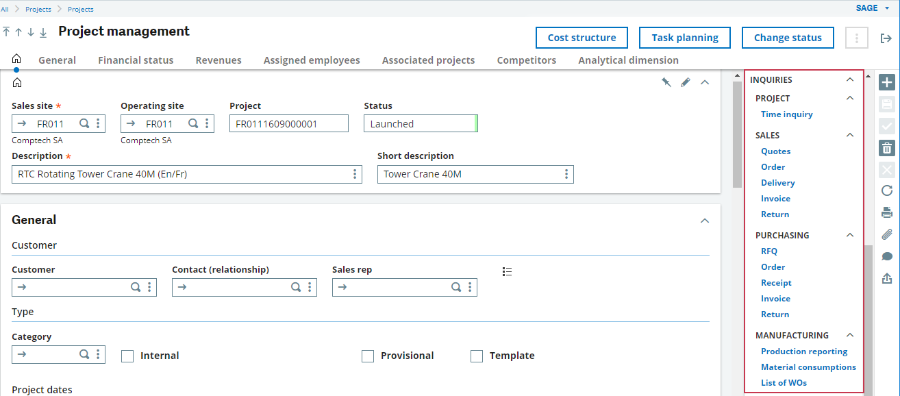 Project integration with other Sage X3 modules